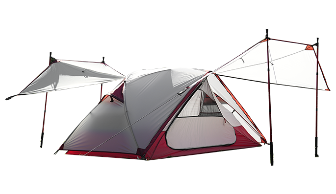 Leichtes Wanderzelt mit Markisen vorne und hinten